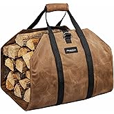 AMAGABELI GARDEN & HOME Firewood Carrier Waxed Canvas Firewood Bag Heavy Duty Large Fireplace Carrier Durable Log Tote Fire Wood Carring Bag with Handles Wood Sling Holder Cabin Stove Accessories