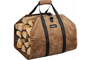 AMAGABELI GARDEN & HOME Firewood Carrier Waxed Canvas Firewood Bag Heavy Duty Large Fireplace Carrier Durable Log Tote Fire Wood Carring Bag with Handles Wood Sling Holder Cabin Stove Accessories