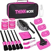 THINKWORK Pink Car Duster Interior Kit, Perfect Car Detailing Brush Kit for Cleaning Windows,Windshield,Dashboard and Air Vents Suitable for All Cars