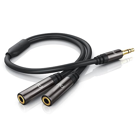 CSL-Computer Uplink - 0,15m Audio Klinke Y-Adapter | Voll-Metallstecker passgenau | Audio 3,5mm Klinken Stecker zu 2X 3,5mm K