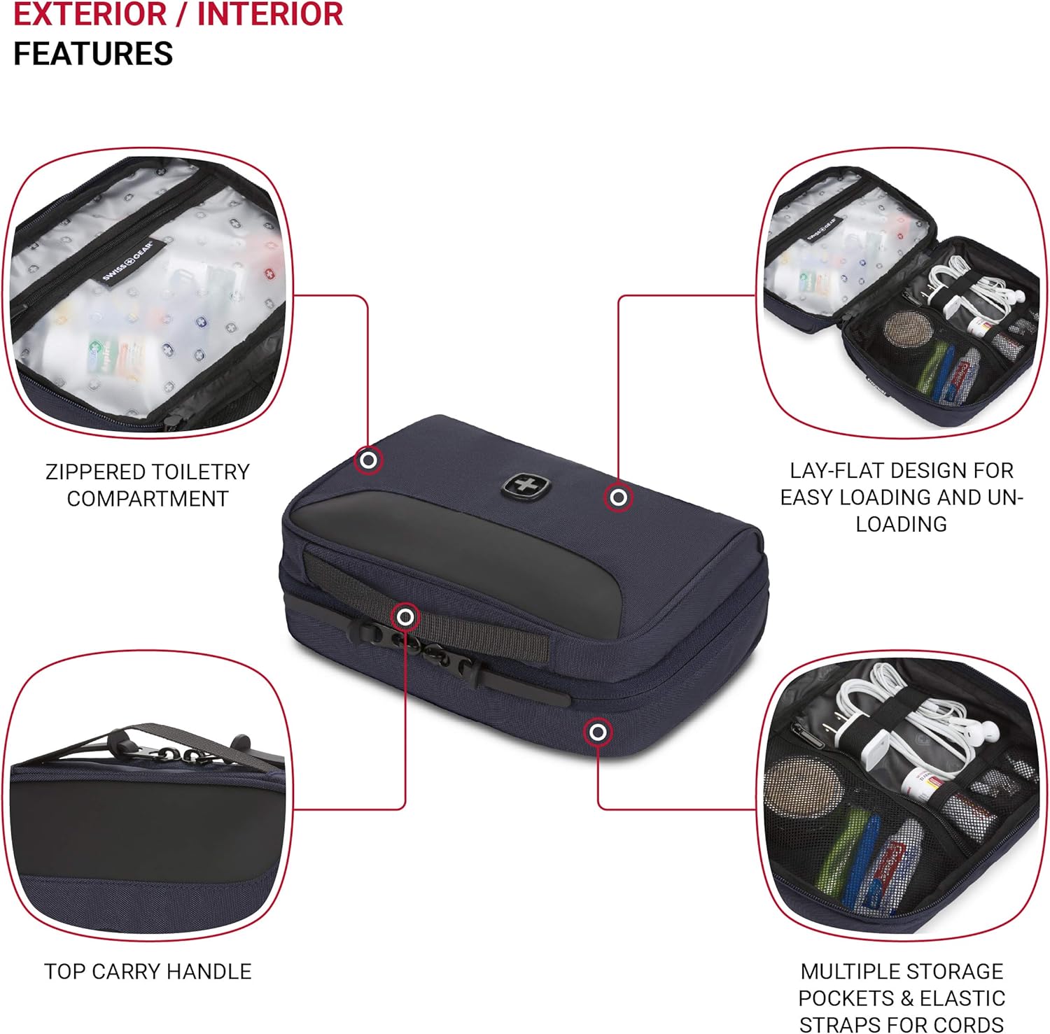 SWISSGEAR Toiletry Bag and Cord Organizer | Travel Tech Wire Case | Water Resistant | Zipper Closure – Navy