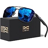 LUENX Aviator Sunglasses for Men Square Polarized Polygon Lens - UV 400 Protection with Accessories 61MM Driving Outdoor