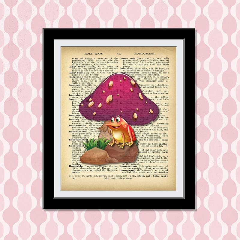 Frog Dictionary Art Print - Mushroom Forest Whimsical Vintage Print Background Prints Wall Art Pictures Paintings, Nursery Decorations UnFramed…