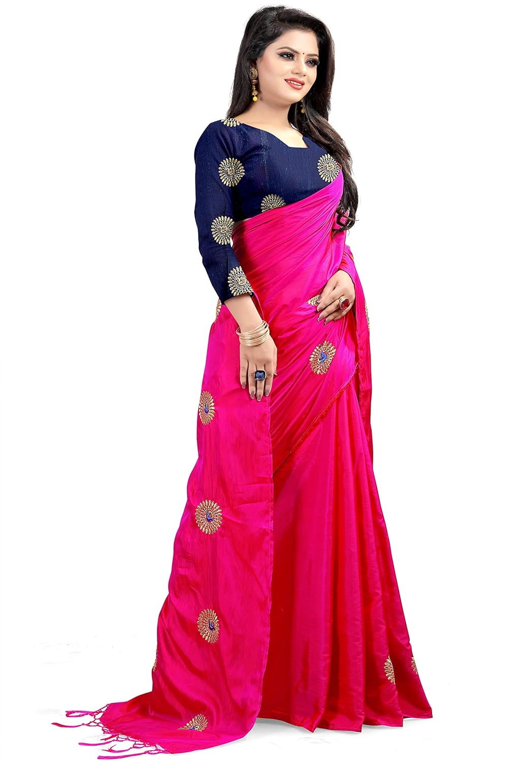 ethnic vila paper silk saree for women(pink saree)