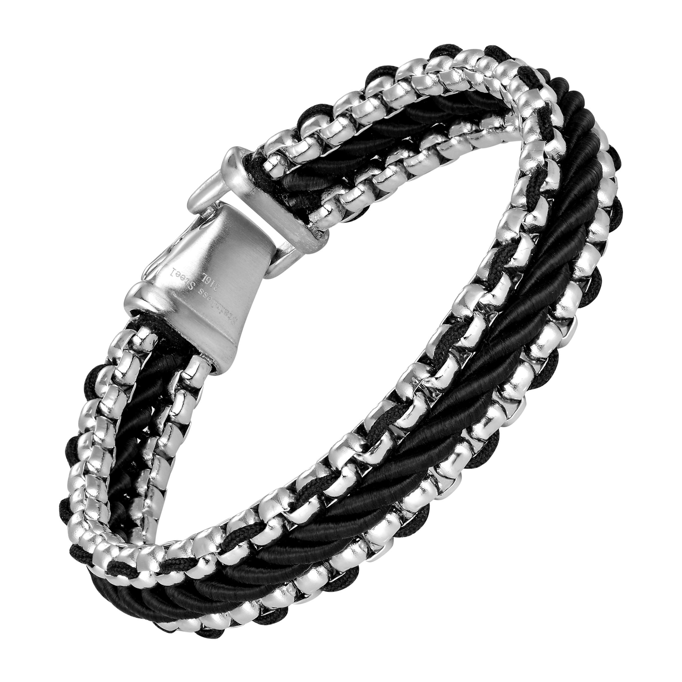Men's Stainless Steel & Genuine Leather Bracelets – Various Designs in Silver, Black, and Polished Finishes – Rust & Discoloration Resistant – Jewelry Gift or Accessory for Men, 8.66, Leather, no