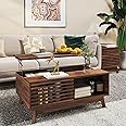 HAIOOU Coffee Table, Mid Century Modern Coffee Table with Storage, Lift Top Coffee Table for Living Room with Sliding Fence Door, 35.4'' Rectangular Fluted Coffee Table (Walnut Brown)