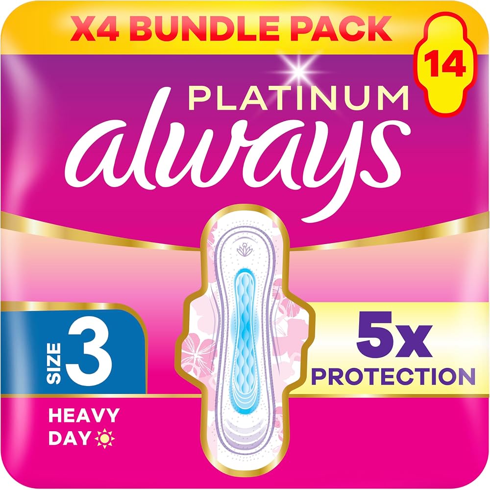 Always Platinum Sanitary Towels With Wings Long Plus Size 3 14pk
