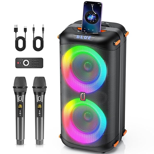 KARAOKE MACHINE WITH 2 WIRELESS MICROPHONES, PORTABLE BLUETOOTH...