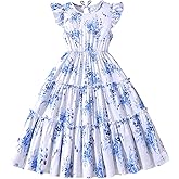 Cozystep Girls Dress, Summer Clothes Flutter Sleeve, Elastic Waist, A-Line, Casual, for 7-14 Years Kids