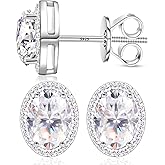 Oval Moissanite Halo Earrings Screw Back 1.18-3.22Carats Moissanite Stud Earrings for Women Men 18k White Gold Plated 925 Sterling Silver Earring D Color VVS1 Simulated Diamond Stud Jewelry Gift