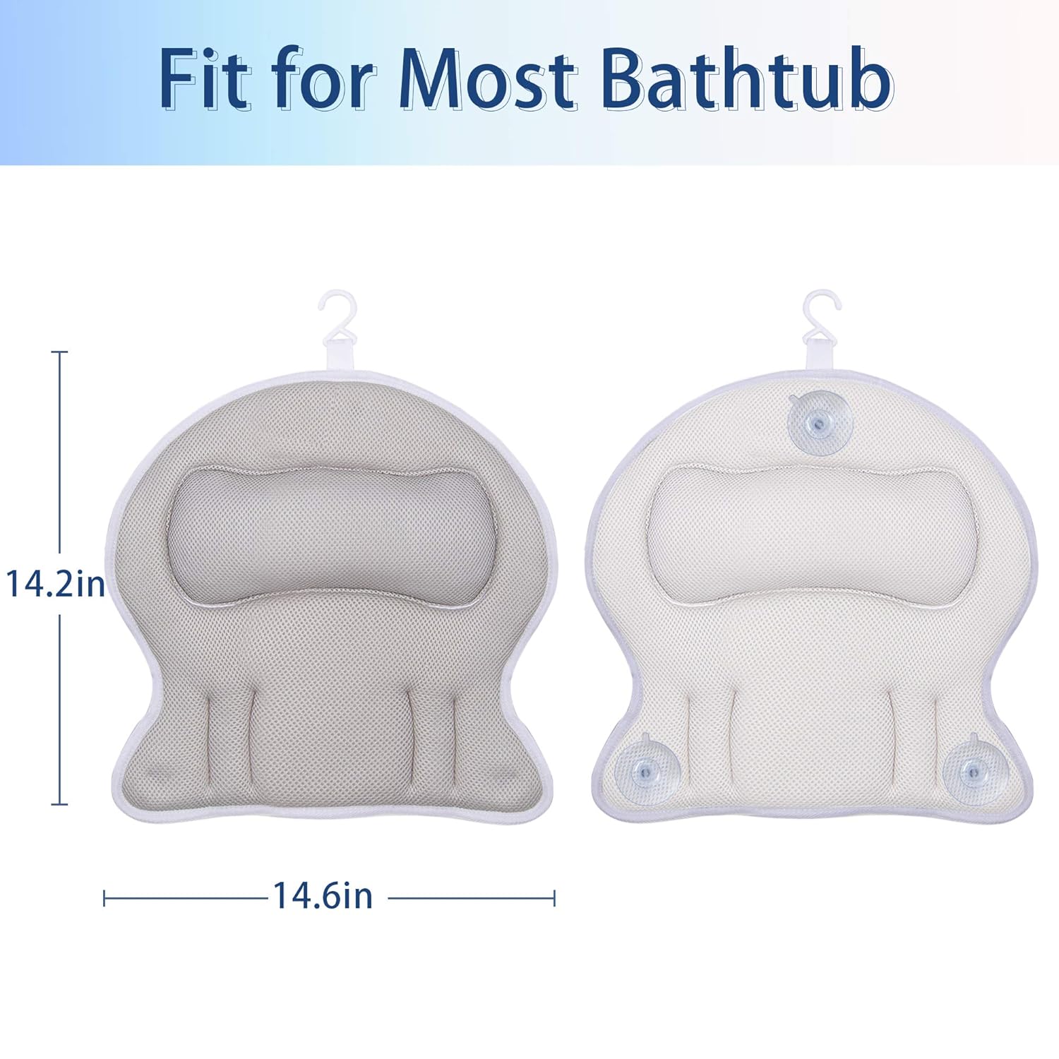 Aisto Bath Pillow for Tub Comfortable 3D Air Mesh Bathtub Pillow for Neck and Back Support Bath Tub Pillow with Strong Suction and Machine Washable Bag Gray : Beauty