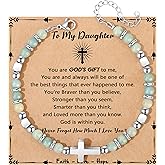JoycuFF Christian Gifts for Women Cross Bracelet Faith Easter Catholic Religious Christian Jewelry, Meaningful Baptism Communion Natural Beads Bracelets