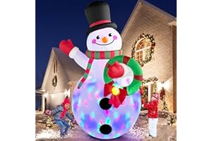 MICOCAH 8FT Christmas Inflatables Outdoor Decorations, Inflatable Snowman Holding Garland Blow Up Yard Decoration Build-in Rotating Colorful LEDs Xmas Holiday Party Indoor Lawn Christmas Eve Décor