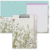 Clipboard Folio with Refillable Lined Notepad, Low Profile Clip and Interior Storage Pocket, Cute Clipboard Folder Design for Students, Office, School, Nurse, A4 Foldable Clipfolio(Garden Flowers)