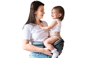 FLEEROSE - CPC-Certified Hip Seat Baby Carrier - New Ergonomic Bench Design, Multiple Pockets & Lumbar Support & Breathable Materials for Newborns & Toddlers, All Seasons & 4 Positions (Grey)