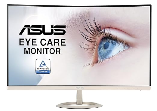 Asus VZ27VQ 68,58 cm (27 Zoll) Curved Monitor (Full HD, VGA, HDMI, DisplayPort, 5ms Reaktionszeit, Lautsprecher) schwarz/gold