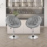 Yaheetech Velvet Swivel Armchair Height Adjustable Gray Vanity Chair view 9