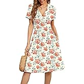 WEACZZY Women's Summer Short Sleeve Casual Dresses V-Neck Floral Party Dress with Pockets