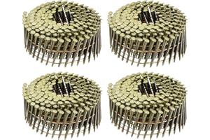 uxcell 1200 Count Siding Nails 1-3/4" x 0.083" 15-Degree Ring Shank Full Round Head Collated Wire Coil for Lath and Sheathing