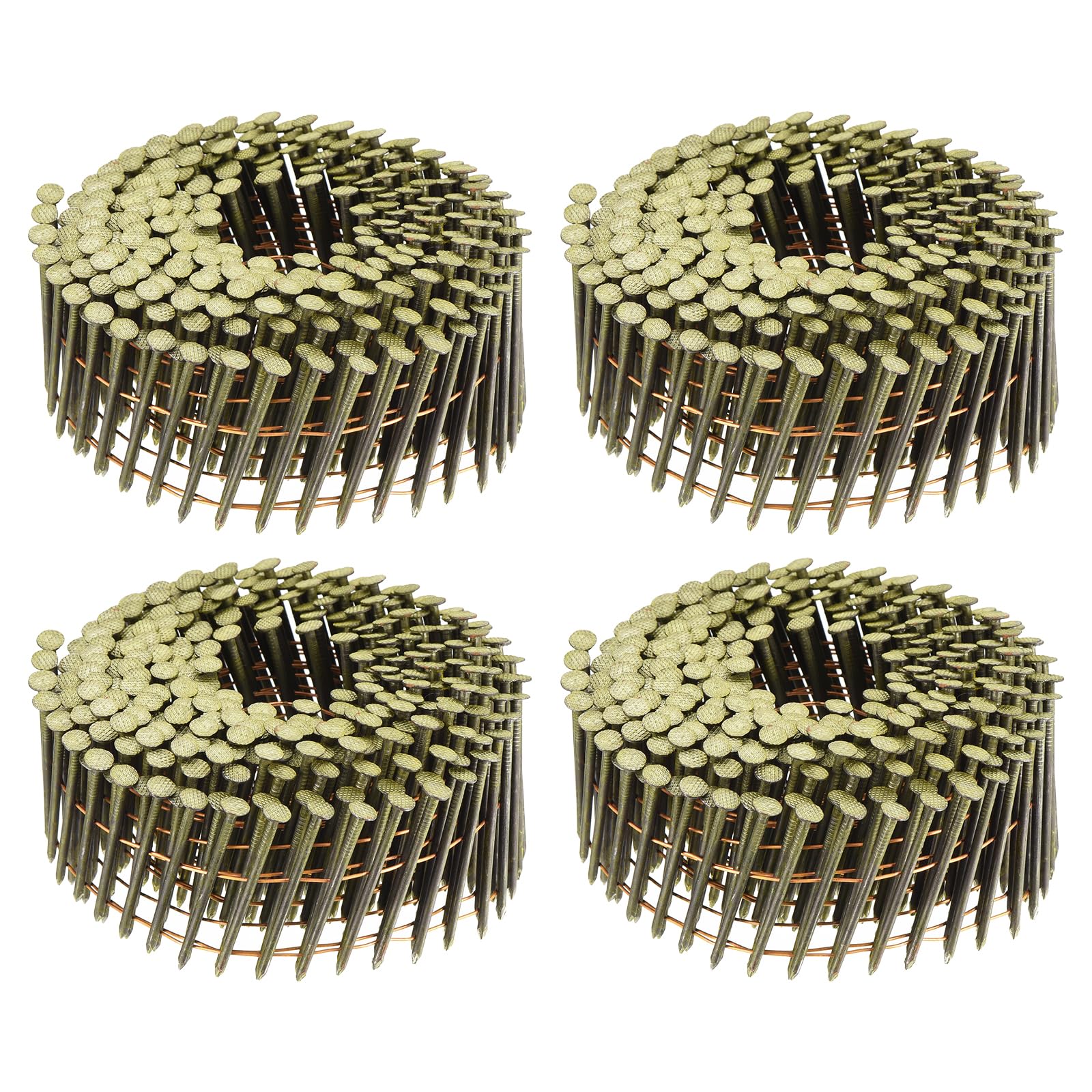 uxcell 1200 Count Siding Nails 1-3/4" x 0.083" 15-Degree Ring Shank Full Round Head Collated Wire Coil for Lath and Sheathing Materials