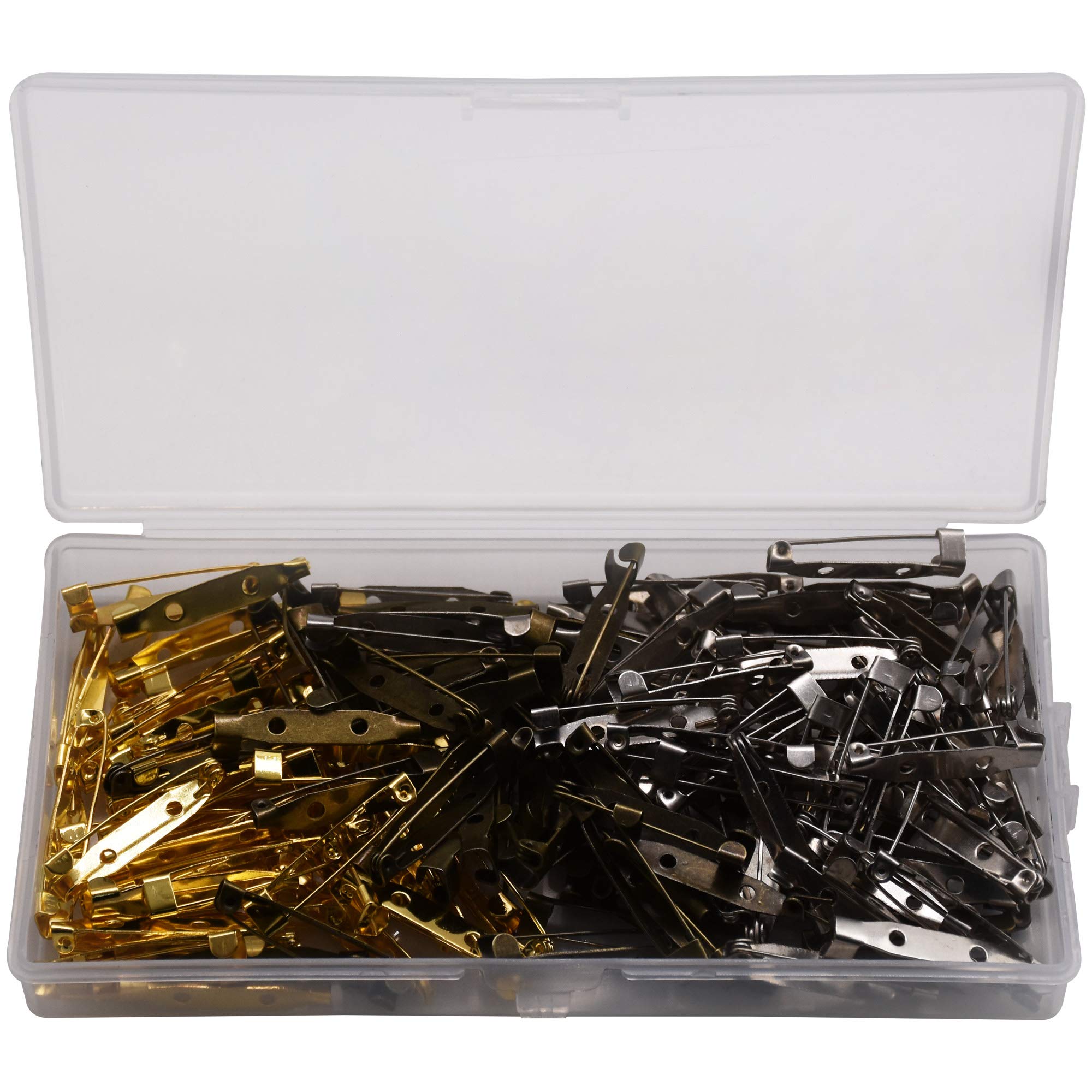 YOFASEN DIY Crafts Pins - Durable Silver Gold Bronze Safety Pins for Craft with Storage Box,Gold+Silver+Bronze,3.5cm (Total 150pcs)