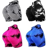 Mumucove 4 Piece Women Workout Shorts Tie Dye High Waist Butt Lift Shorts Tight Women Workout Gym Yoga Sports Shorts