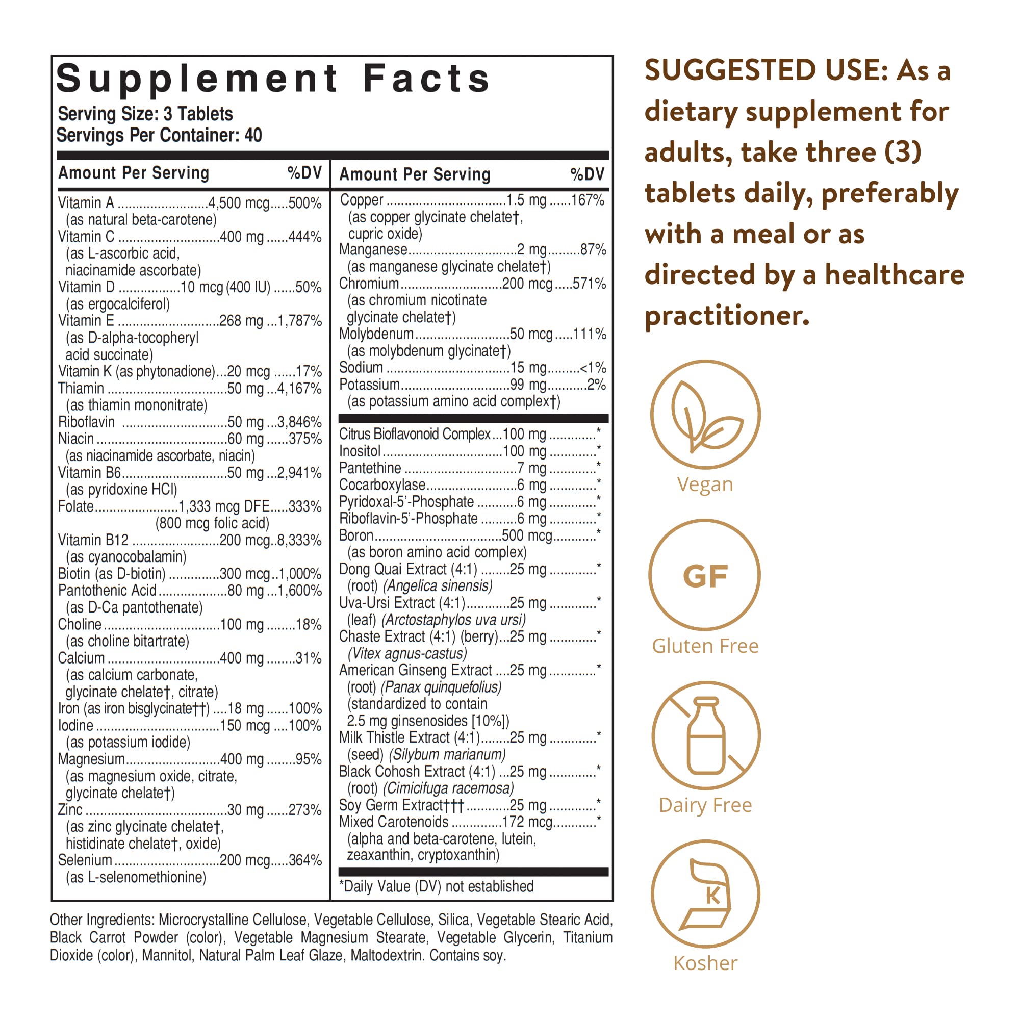 Solgar Female Multiple, 120 Tablets - Multivitamin, Mineral & Herbal Formula for Women - Advanced Phytonutrient - Vegan, Gluten Free, Dairy Free, Kosher - 40 Servings