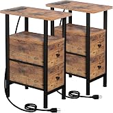 LOAKEKEL Narrow End Table with Charging Station, Side Tables Living Room | End Tables Living Room Set of 2, Skinny Nightstand