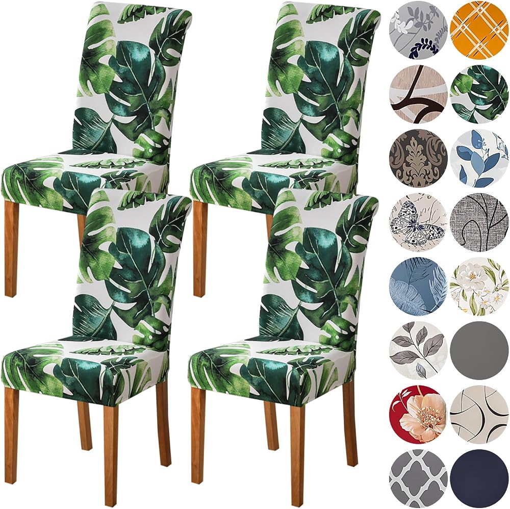 HZDHCLH Chair Covers Slipcovers 4/6 PCS Green Leaf Stretch Removable Washable