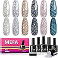 MEFA Glitter Nail Polish Set 6 Colors, Chrome Platinum Sparkly Shiny Black Silver Pink Champagne Turquoises Gel Polish Kit Soak Off Nail Art Design at Home DIY Manicure Kit Gifts for Women