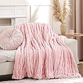 Smoofy Blush Pink Throw Blanket for Couch – Ultra Soft Cozy Plush Fluffy Blanket with Faux Rabbit Fur, Fuzzy Lightweight Fleece for Sofa, Bed & Office, Gift for Women, Home Room Decor Throw 50"x60"