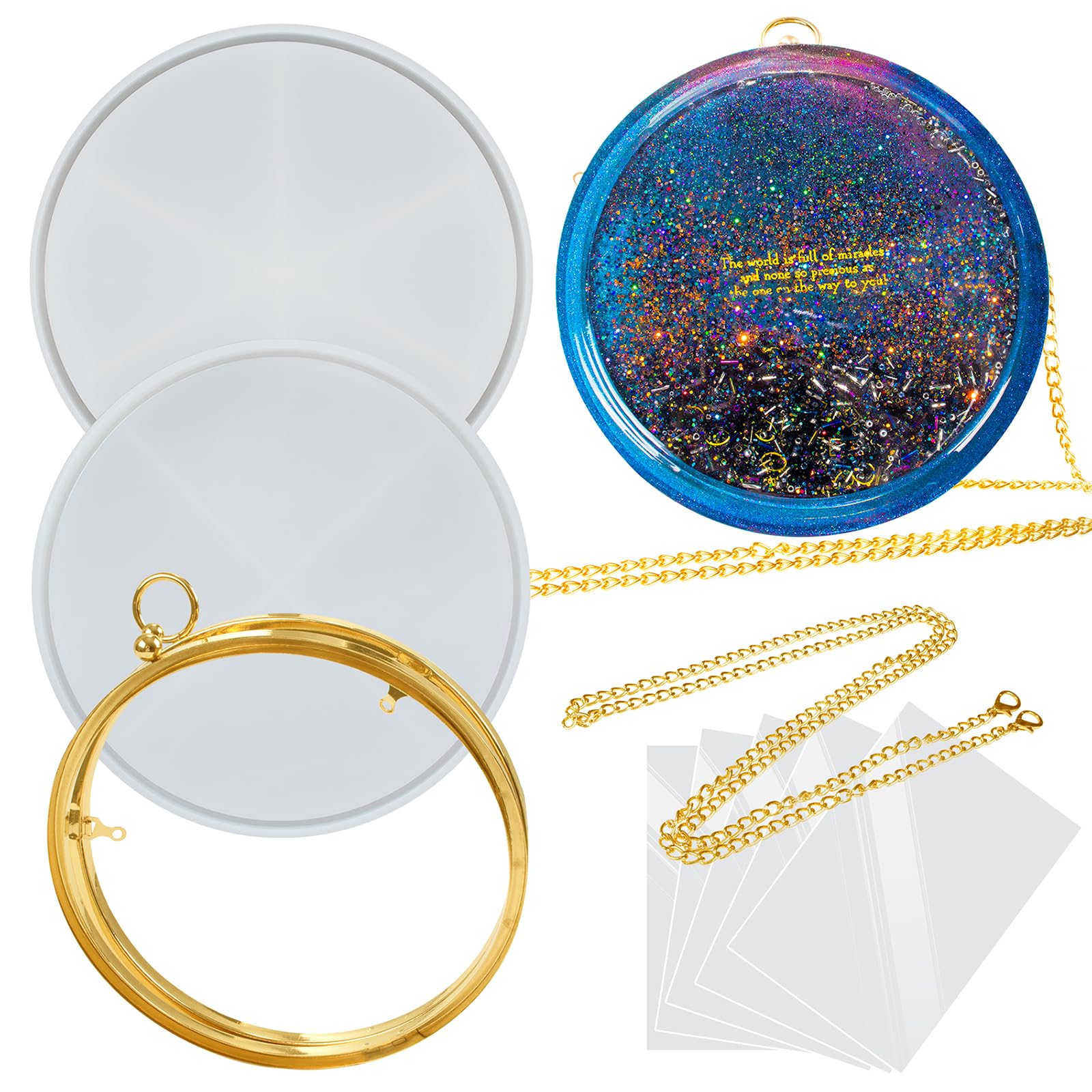 Resin Shaker Mould Clutch Purse Complete Kits of 9 8" Large Round Bag DIY Accessories