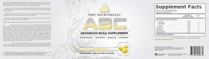 Amazon Com Core Nutritionals Abc Platinum Advanced Bcaa Supplement 50 Servings Lemon Drop Health Personal Care