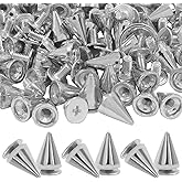BokWin 100 Pack 10mm Metal Cone Spikes Screwback Studs - DIY Leathercraft Decoration Kit for Punk Rock Style Clothing, Shoes, Belts, Bags & Accessories（Silver）