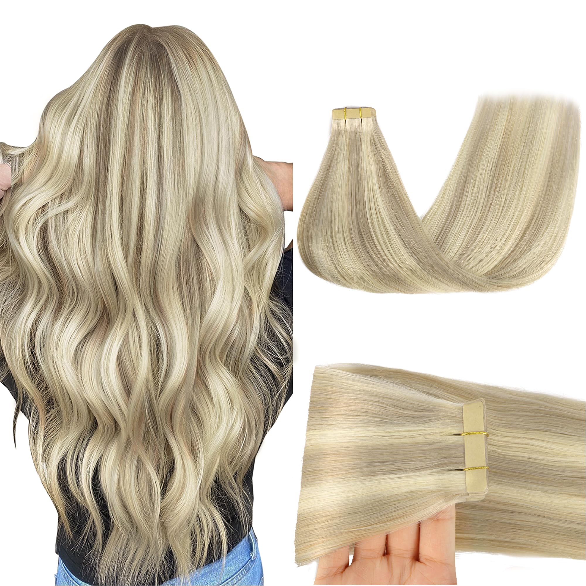GOO GOO Tape in Hair Extensions human hair, tape Hair Extensions, 18inch 50g 20pcs, Human Hair Extensions, 17A/60A Ash Blonde — image 1