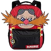 AI ACCESSORY INNOVATIONS Sonic The Hedgehog Backpack for Boys & Girls, Dr. Eggman Big Face 16 Inch Schoolbag with Dr. Eggman Rubber Molded Dangle