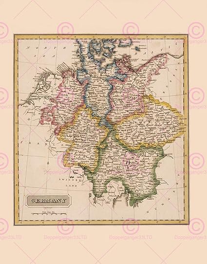 mapa antiguo de alemania MAPA ANTIGUO LUCAS 1814 GENERAL ATLAS ALEMANIA PÓSTER GRANDE 