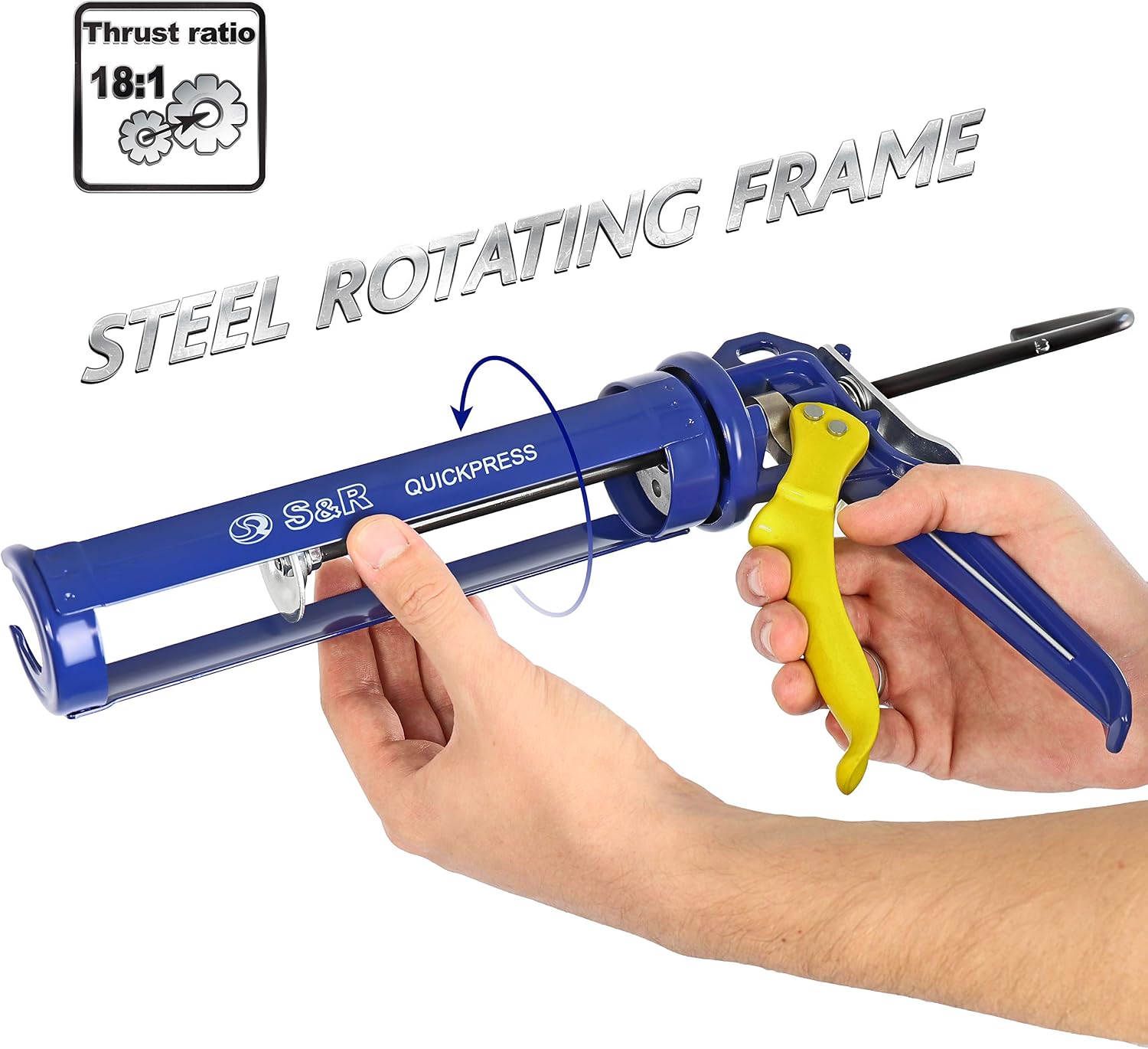 S&R Caulking Gun with Rotating Frame for 310 ml Cartridges, Professional Caulking Press, Sealant Press with 18:1 Thrust Ratio - Image 4