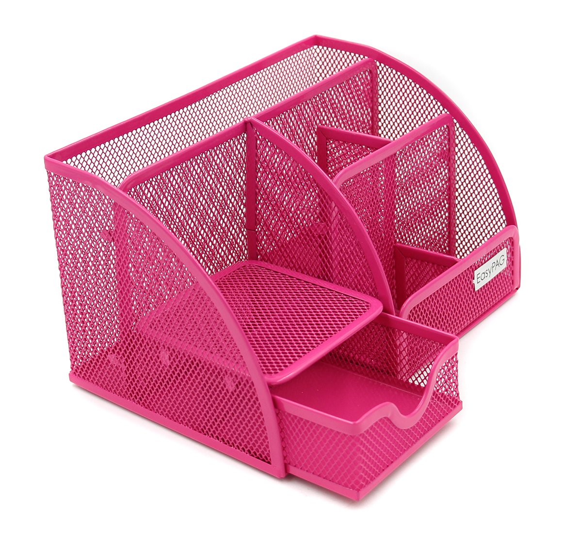 EasyPAG Mesh Office Desk Organizer 6 Compartments with Drawer,Pink