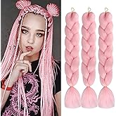 Pink Braiding Hair Extensions Synthetic Braid for Crochet Box Twist Hair for Women 24Inches 100g/bundle(3 Bundles/Pack,Pink)