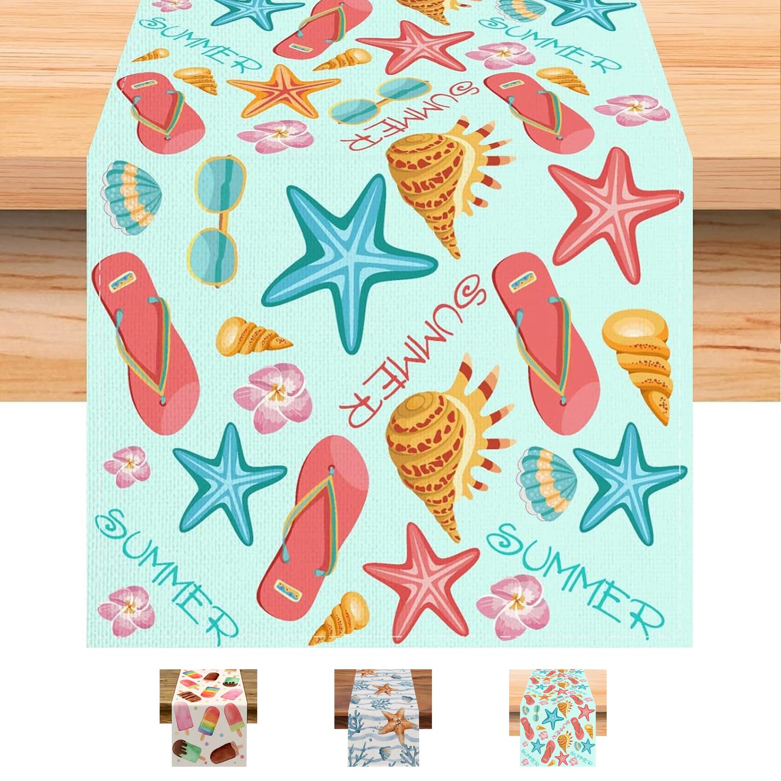 LHLZNB Beach , Ice cream, starfish, elegant table cloth and runner set for dining table, perfect for party table cloth or summer party tablecloths, table runners ((33 x 183 cm) (green)