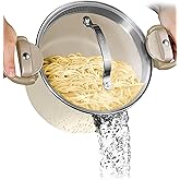 GOTHAM STEEL 5 Qt Ceramic Stock Pot Multipurpose Pasta Pot with Strainer Lid & Twist and Lock Handles, Nonstick Ceramic Pot for Soup, Spaghetti, Rice, Pots for Kitchen, Dishwasher Safe - Cream