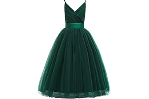 Glamulice Flower Girls Spaghetti Strap Tulle Dress Long A Line Wedding Pageant Dresses Princess Birthday Party Ball Gown