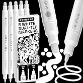 ARTISTRO 5 White Dual-Tip Acrylic Paint Marker Pens | For Fabric, Rock, Glass, Wood, Coloring Book, Arts &amp; Crafts Gift, Pumpkin Decorating Kit &amp; Halloween Crafts (Dot &amp; Fine Tips)