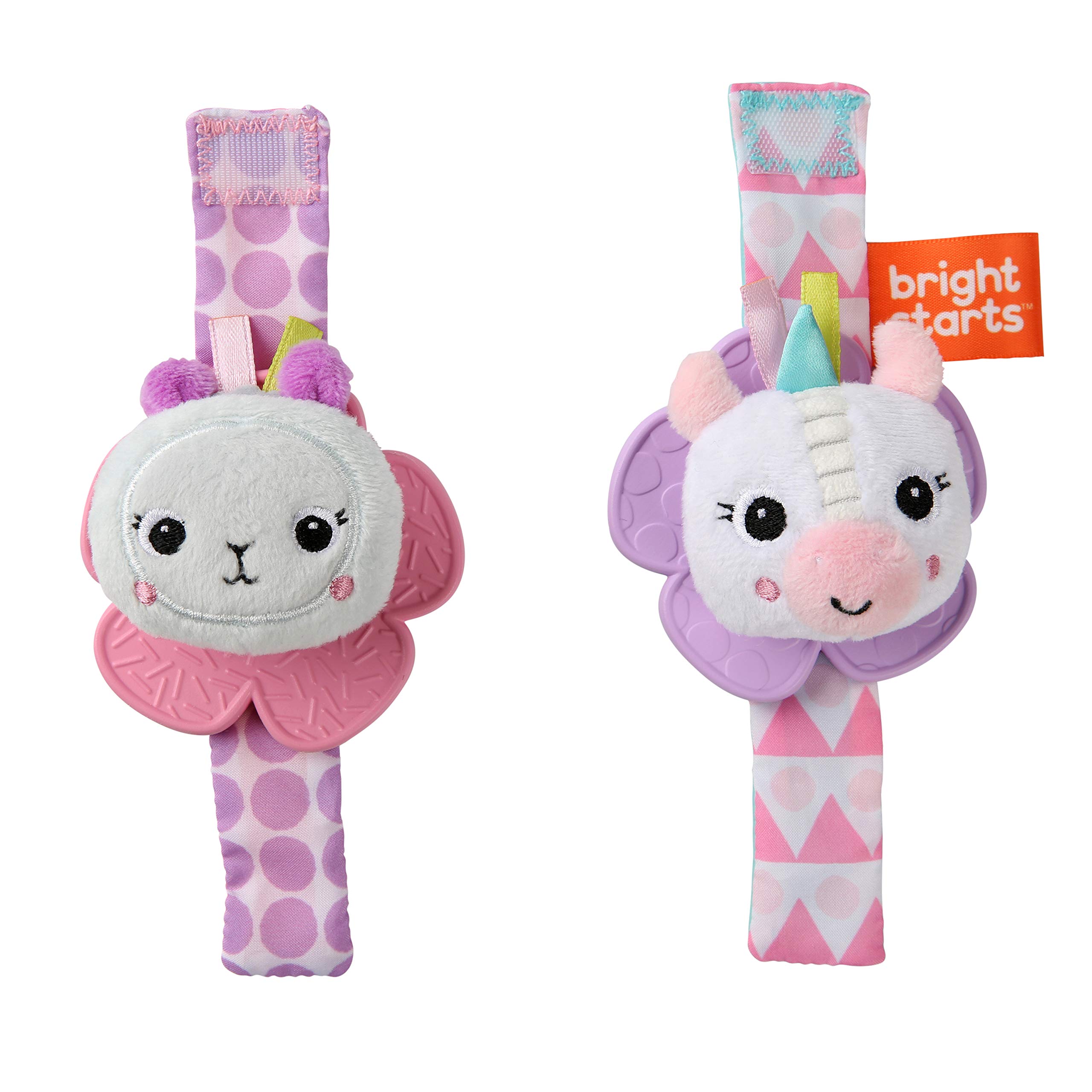 Bright Starts Rattle & Teethe BPA-Free Wrist Pals Baby Toy, Unicorn & Llama, Age Newborn+