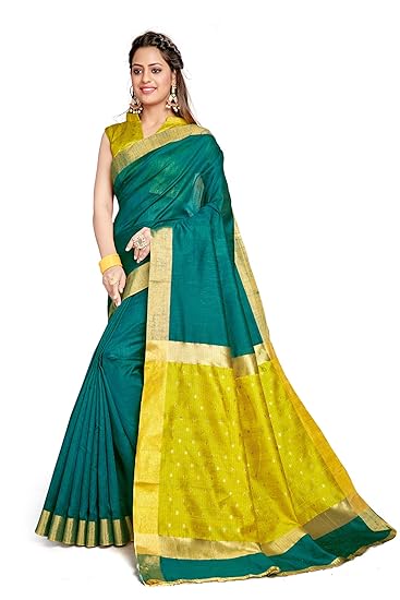 Divaastha Green Cotton Striped Saree with Blouse Piece (BHSRJ28BGREEN)