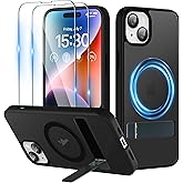Niunisi Magnetic Case for iPhone 15 Case with Stand, Slim Kickstand with Screen Protector Compatible with Magsafe Shockproof Translucent Matte Cases Phone Case Cover 6.1-Inch (2023), Black
