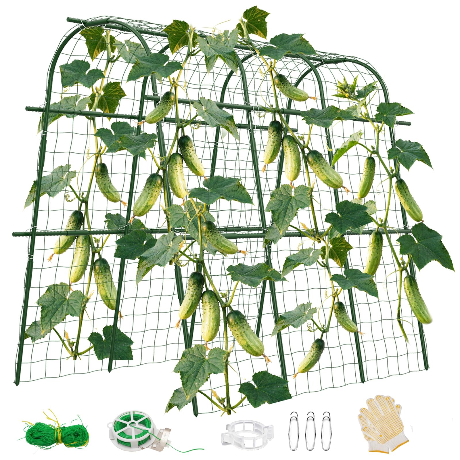 Hoyejyou 65"×48" Cucumber Trellis for Raised Bed, U-Shape Garden Trellis for Climbing Plants Outdoor, Metal Arch Vegetables Trellis, Detachable Cucumber Trellis Support for Tomato,Squash,Zucchini