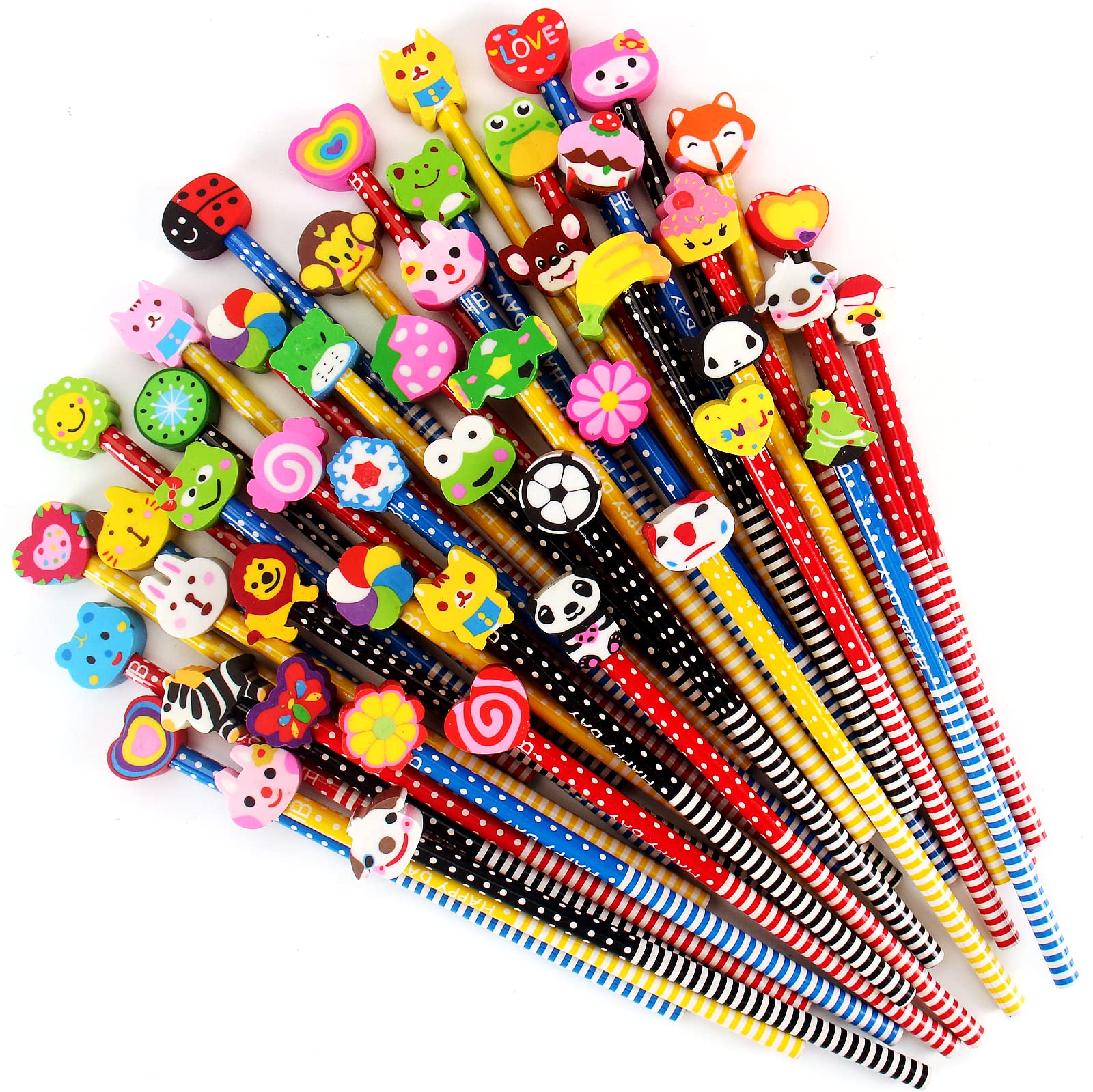 Jiale Pencil and Rubber Set,Pencil Gifts for Children,Kids Fifts,pencils with Rubbers on the end (50)