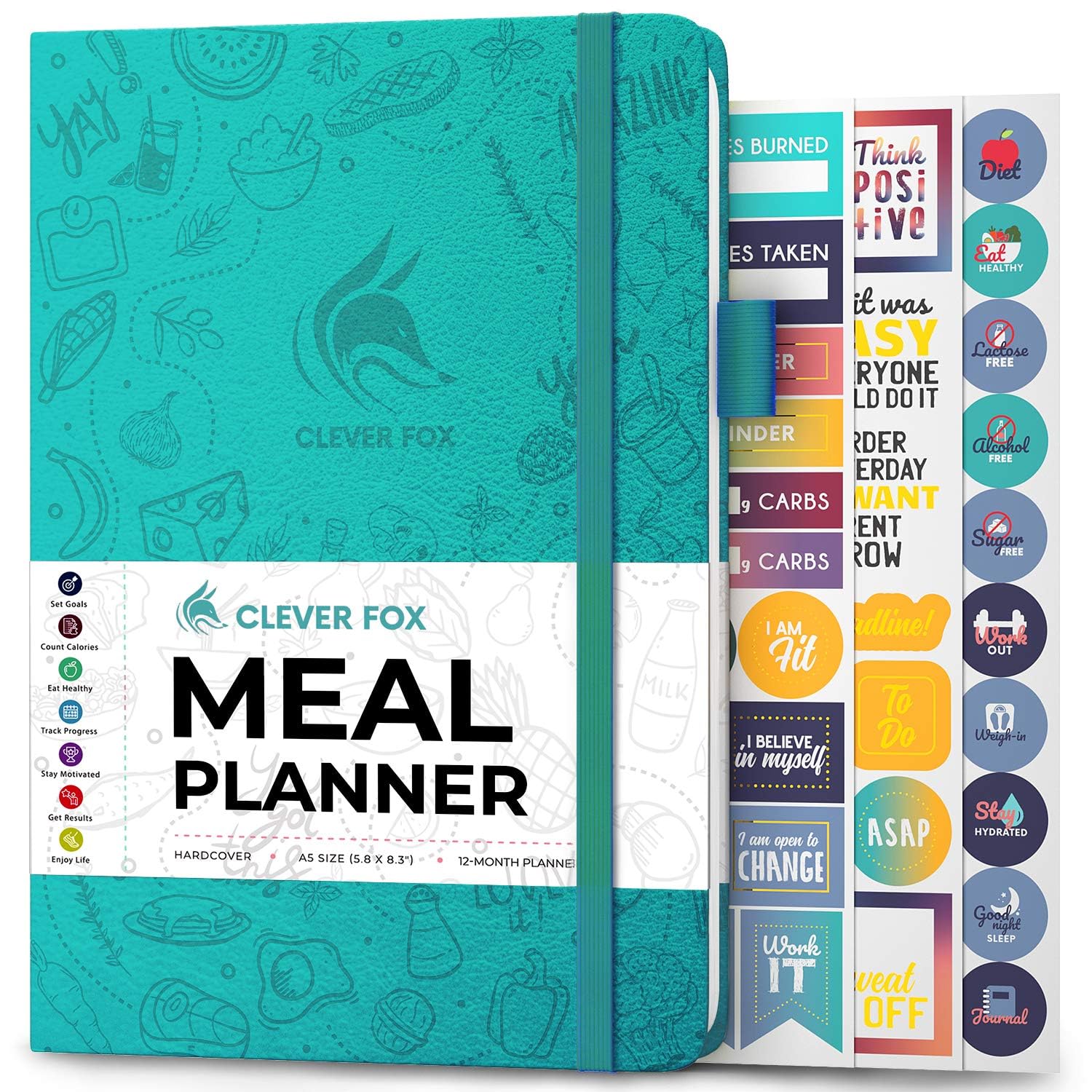 Clever Fox Weekly Meal Planner - Weekly & Daily Meal Prep Journal with Shopping and Grocery Lists for Menu Planning, Healthy Diet & Weight Loss Tracking, Lasts 1 Year, Undated, A5 - Aquamarine